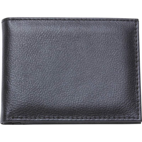 Men's Genuine Black Leather Bi-Fold Wallet - Picture 1 of 6